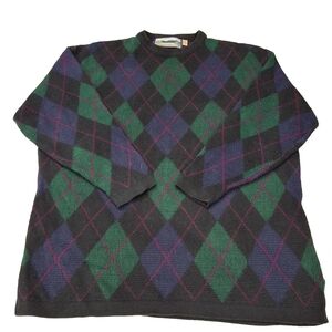 Shenandoah~VTG~Argyle Women's Sweater~ Green, Purple,Black~Granola~Size Large